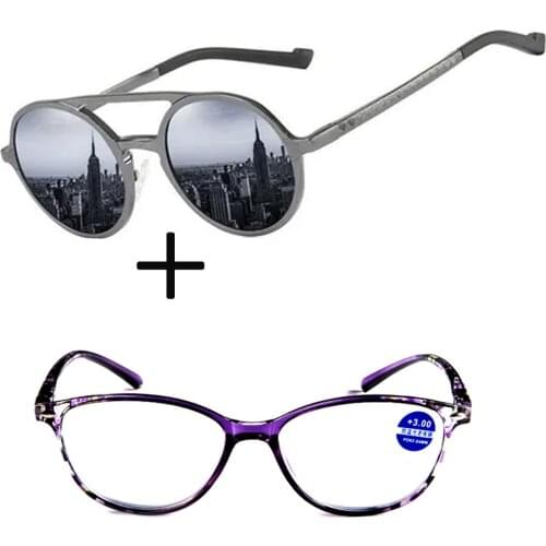 2Pcs!!! anti blu light for women ladies reading glasses double bridge round sunglasses +1.0 +1.5 +1.75 +2.0 +2.5 +3 +3.5 +4