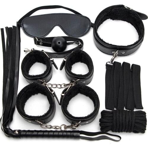 7PCS/Set PU Leather Sexy Handcuffs Whip Rope Sex Products Pink and Black BDSM Bondage Sex Toys for Couples Exotic Accessories