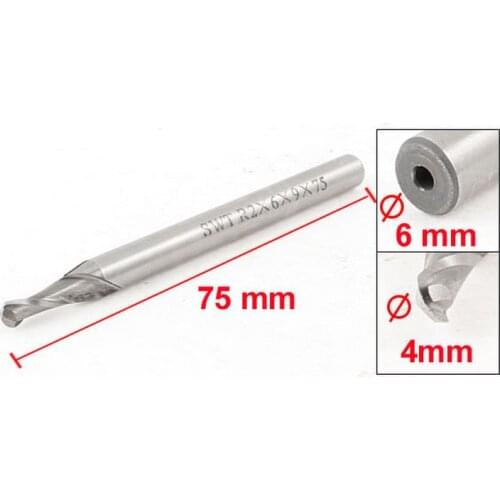 75mm Length 4mm Cutting Diameter 2 Flutes Ball Nose Cutting Tool Silver Tone 2pcs