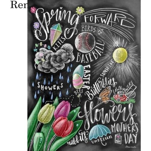 Diamond painting Spring Chalkboard diamond embroidery cartoon icon cross stitch diamond mosaic picture of rhinestone wall decor