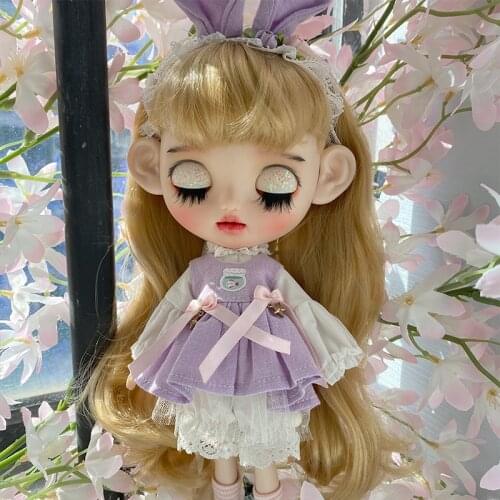 Blyth Doll Clothe Blyth Purple Outfit with Cute Hairpin for 1/6 BJD Licca Body