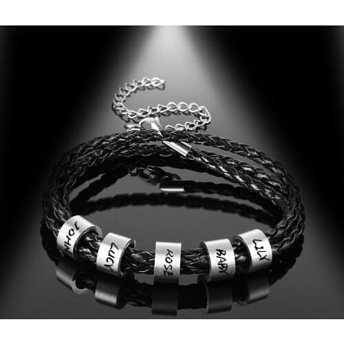 Skyrim Customized Name Charm Bracelet Stainless Steel Custom Personalized Beads Braided Leather Bangles Jewelry Gift for Men