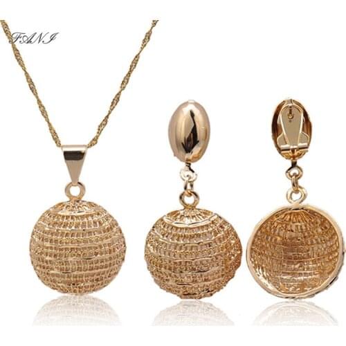 Fani Fashion Dubai Gold Color Jewelry Set For Women accessories Earrings Necklace Pendant statement jewelry set Party Daily Wear