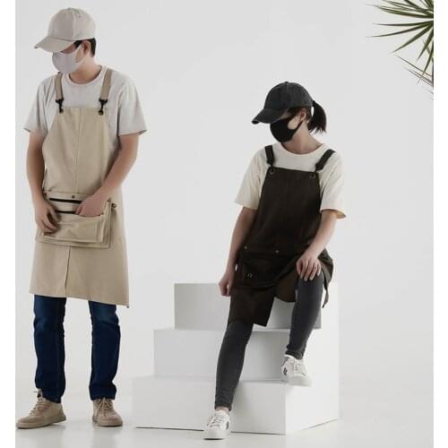 Unisex Waterproof Apron for Handwork Man Woman Cotton Canvas Antifouling Working Outfit Aprons with Adjustable Strap Waist Bag