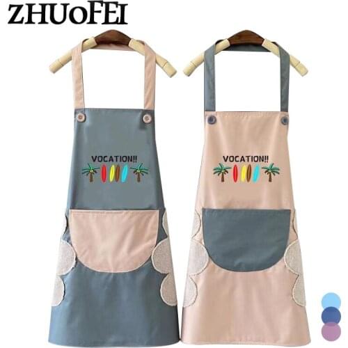 Coconut Tree Letter Kitchen Aprons For Women PVC Waterproof Bibs Household Cleaning Pinafore Cooking Apron 65*72CM A0008