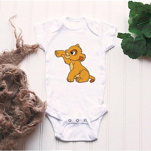 Disney Baby Romper Fashion Simba The Lion King Cartoon Printing O-neck Short Sleeve Cute Newborn Jumpsuits Infant Bodysuit