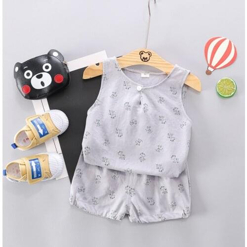 2021 Summer Baby Boys Clothing Sets Kids clothes Children Cotton Ice velvet Sleeveless+shorts 2pc Toddler Girls childrens suit