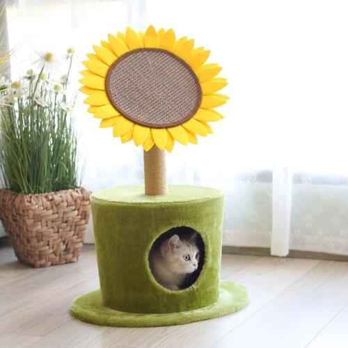 Sunflower Cat House Wooden Cat Climbing Frame Sisal Grinding Claw Cat Scratching Board Cat Supplies