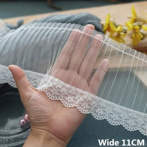 11CM Wide White Black Soft Pleated Mesh French Lace Embroidered Fringe Edge Trim Wedding Dress Headveil Hemlines Stitched Decor