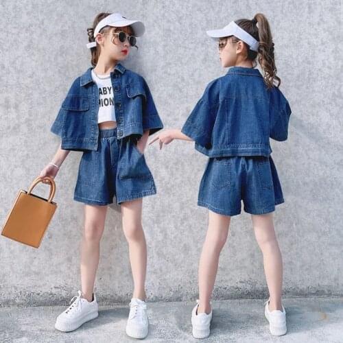 Toddler Girl Summer Clothes 2021 Baby Girls Turn-down T-shirt Tops+Pants 2Pieces Set For 3T 4 6 8 10 12 Years Kids Clothing Suit