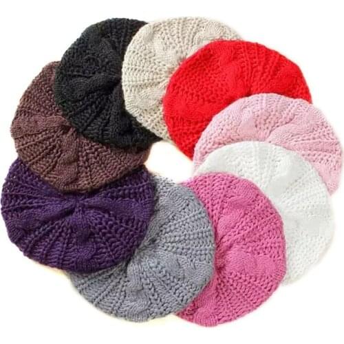 Fashion Women Beanie Hats Winter Knitting Flower Berets Luxury Vintage Wool Ski Cap Solid Color Elegant Hats