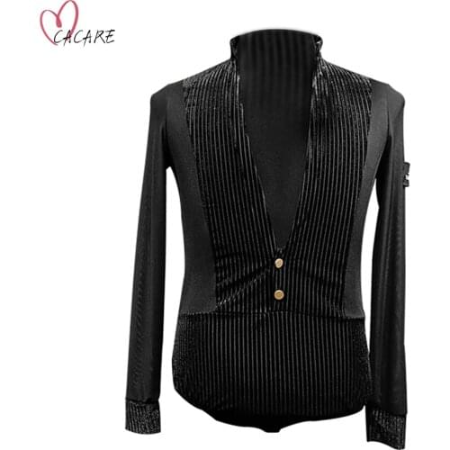 Leotard Mens Shirts for Latin Ballroom Dance Competition Top Practice Wear Black D0838 Mesh S-2XL Dropship CACARE