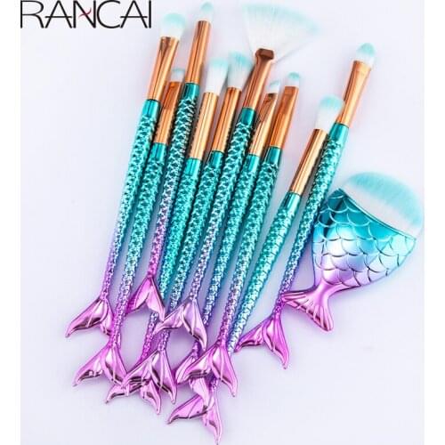 RANCAI 10/11pcs Makeup Brushes Kit maquiagem maquillaje New Mermaid Foundation Eyebrow Eyeliner Cosmetic makeup Brushes