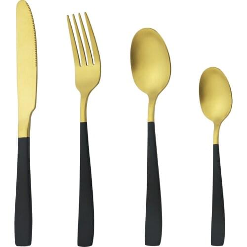 Matte Black Gold Dinnerware Western Stainless Steel Cutlery Set Knife Fork Tea Spoon Dinner Silverware Set Kitchen Tableware Set
