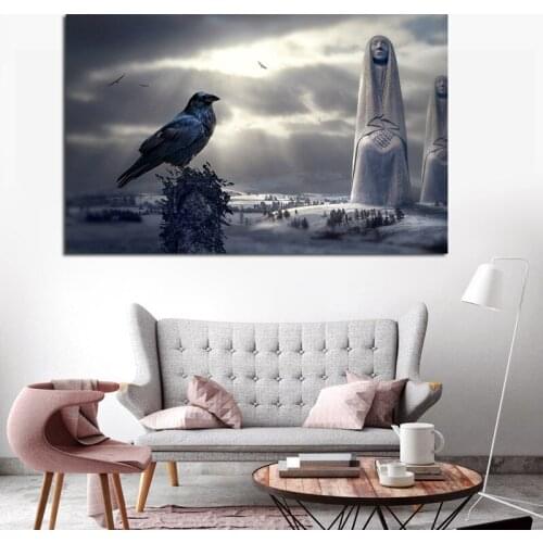 Grey Sky Prints Vintage Grey Bird Drawing Wall Art Canvas Painting Animal Poster Wall Pictures for Living Room Decor