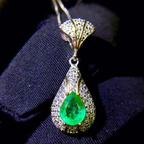 Natural And Real Emerald necklace pendant Free shipping 925 sterling silver gemstone 6*8mm