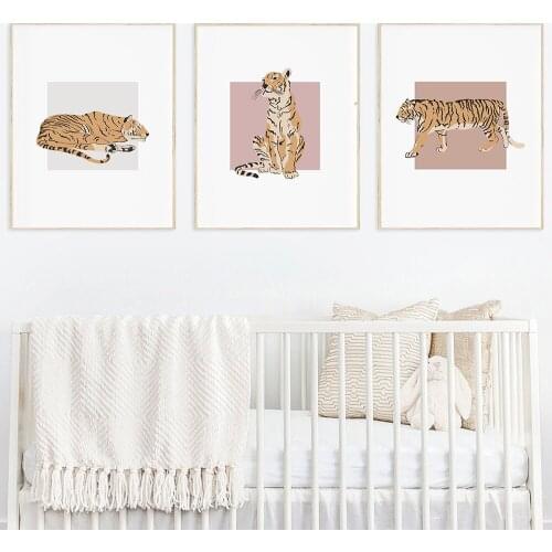 Wild Jungle Animal Nursery Tiger Posters and Prints on Canvas Painting Gallery Decorative Wall Art Picture Home Decor