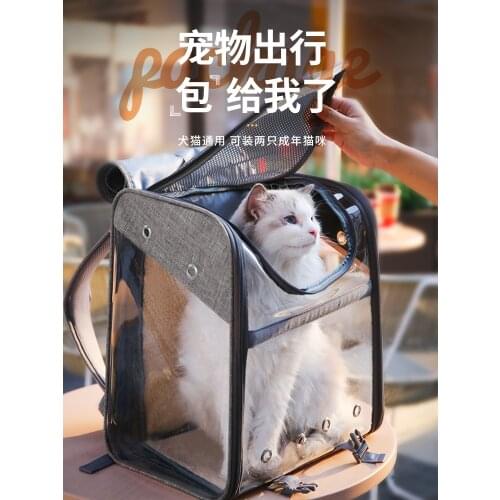 Go out and carry large capacity two pet cat and dog backpack in winter to carry cat supplies