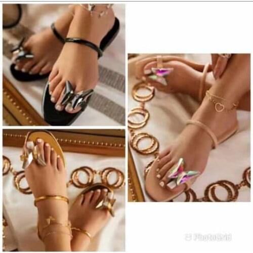 2021 summer new style with rhinestone golden butterfly single finger women beach sandals outdoor leisure all-match ms slippers41