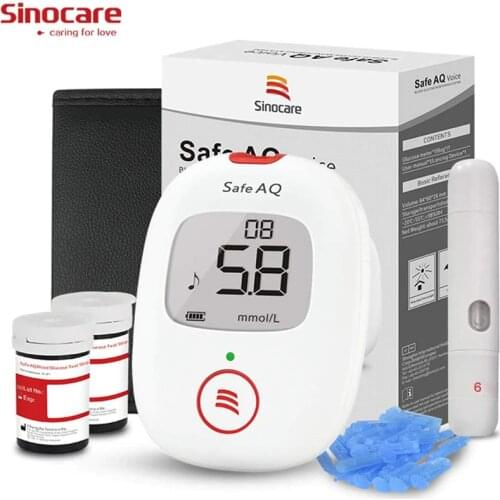 Sinocare Safe AQ Voice Blood Gluocse Meter Glucometer Diabetes Kit Blood Sugar Tester Blood Gluocse Monitor Test Strips Lancet