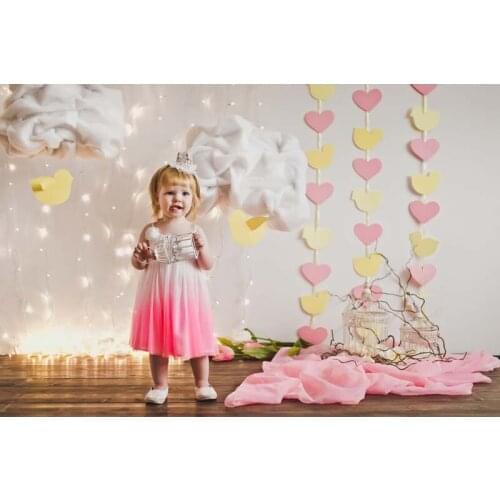 TR Photography Backdrops Newborn 5X7 Pink Hearts Glitter Backdrop for Baby Birthday Party Vinyl Background Wood Floor Backdrops
