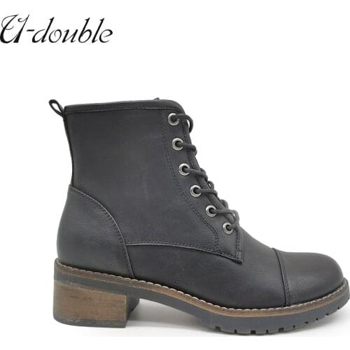 U-DOUBLE 2020 Women Boots Winter Fashion Ankle Boots Women Flat Winter Shoes Women Zipper Warm Office Lady Footwear Size 36-41