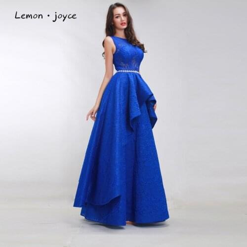 Lemon joyce Royal Blue Prom Dresses 2020 for Women Sleeveless Simple See-through Floor Length Formal Evening Dress Party Gown