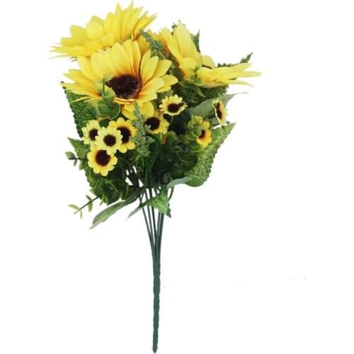 1 Bouquet Artificial Sunflower Silk Flower DIY Home Party Wedding Simulation Sunflower Artificial Flower Plant Home(Yellow)