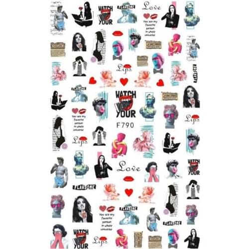 10PCSCharacters and Red Lips Nails Yellow Leaves Flowers 3D Transfer Nail Stickers Nail Art Slider Decorative Adhesive Stickers