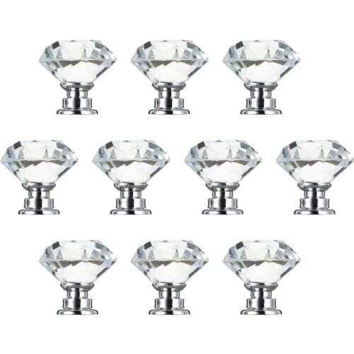 10Pcs 30mm Diamond Plated Shape Crystal Glass Knob Cupboard Drawer Pull Handle Kitchen Door Knob Accessories Furniture Handles