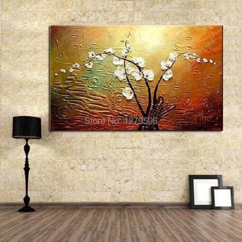 100%Handpainted Modern Knife Pictures On Canvas Pure White Flower Blossom Oil Painting For Room Decor Wall Painting Hang Craft
