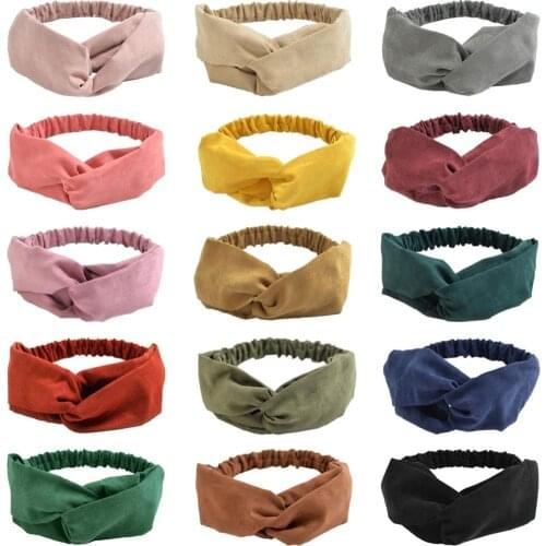 15PCS Solid Color Women Twisted Headbands Vintage Suede Criss Cross Elastic Hair Bands Headwraps Accessories for Girls Women