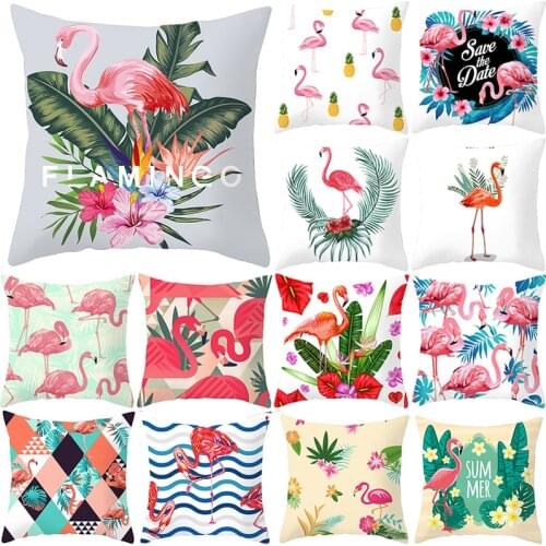 2021 Summer Tropical Plants Flamingo Decorative Pillowcase Green Leaves Throw Pillow Case Flamingo Party DIY Decor Pillow Cover