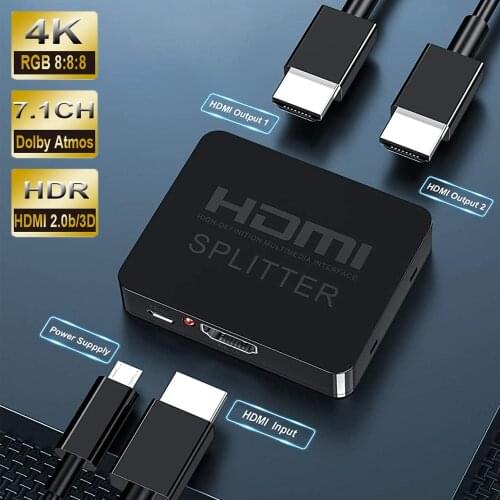 2021 4K 60Hz HDR HDMI 2.0 Splitter 1x2 Splitter HDMI 2.0 4K Support HDCP 2.2 UHD HDMI Splitter 2.0 Switch Box For PS4 Projector