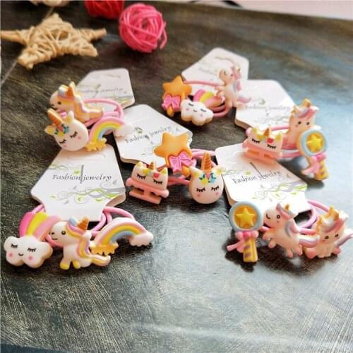 3PCS Cute Cartoon Rainbow Pony Cloud Princess Headwear Kids Elastic Hair Bands Children Ropes Girls Accessories Baby Headdress