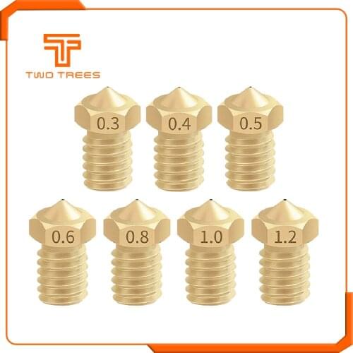 5Pcs Nozzle E3D V6 M6 Threaded Brass Nozzle 0.3/0.4/0.5/0.6/0.8/1.0/1.2mm Copper 1.75 Filament E3D V5 V6 Hotend Extruder