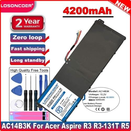 LOSONCOER 4200mAh Battery AC14B3K for Acer Aspire R3 R3-131T R5 R5-471T R5-571T ES1-572 15.2V 48.9WH Laptop Battery