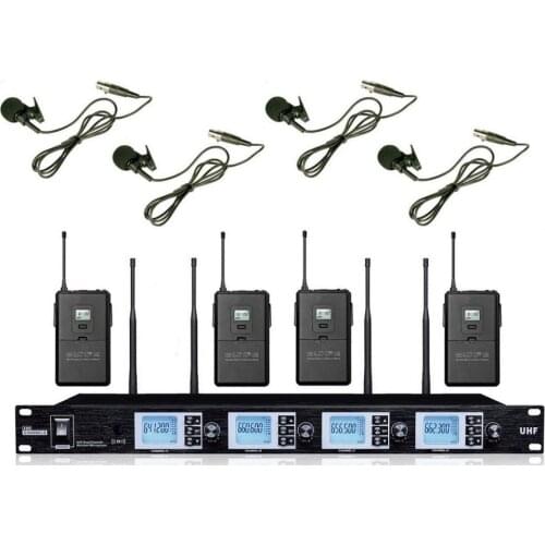 Bolymic 4 channels wireless microphone professional UHF PLL lapel microphone System
