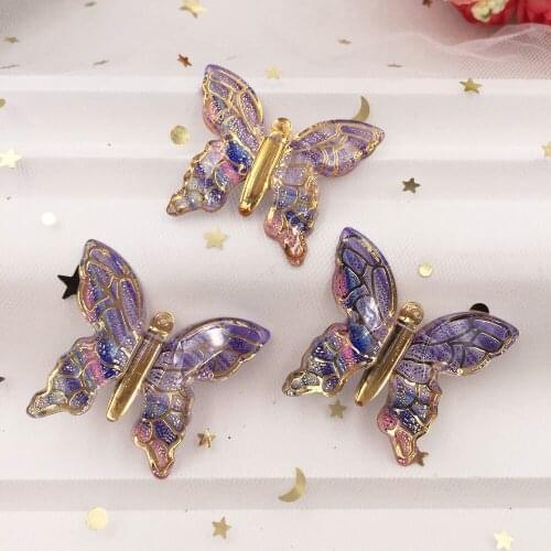 Shiny Colorful Butterfly Flat Back Rhinestone Appliques 50pcs DIY 1 Hole Bead Wedding Decoration Home Craft Christmas Gift W911