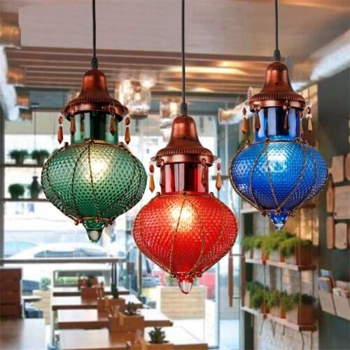 Bohemia style bar coffee Led Pendant Lights Creative Color Crystal Pendant Lamp Mediterranean Restaurant Aisle LED Hanging lamps