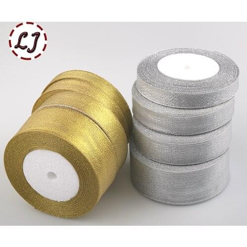 Brand high quality 5/8'' 3/4''(20mm) 1''(25mm) 1-1/2''(40mm organza Silver gold Glitter ribbon for wedding craft bow decoration