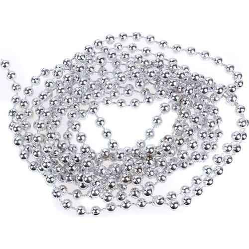 2.7m Imitation Pearl Beads Chain Trim Bead Christmas Tree Decor Silver Garland Wedding Party Xmas Window Decor Craft Accessories