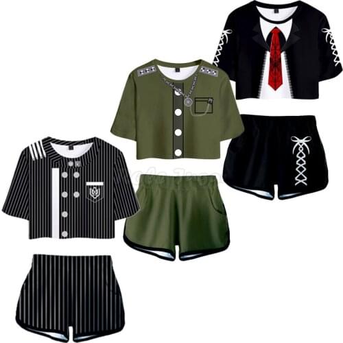 Danganronpa V3 Junko Enoshima Cosplay T-shirt Shorts Suits Summer 3D Print Short Sleeve Shirts Tees Sportswear For Girls C30M25