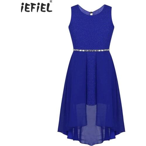 Sleeveless Kids Dress for Girls Princess Dress Sparkly Rhinestone Waist High-low Hem Girls Dress Vestidos Casual Birthday Party