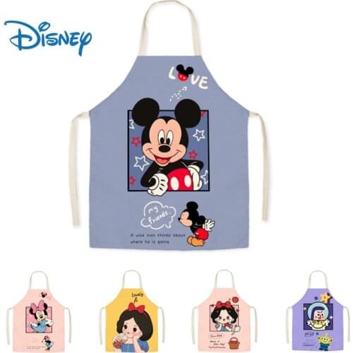 Disney Mickey Minnie Linen Work Apron Snow White Cartoon Anime Print Adult Parent-child Sleeveless Waist Waist Housework Apron