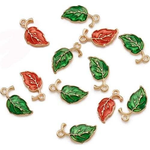 10pcs Leaf Shape Alloy Enamel Pendants Small Charms for Jewelry Making DIY Bracelet Necklace 19.5x9.5x2.2mm Hole: 1.5mm