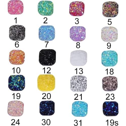 Fnixtar 100Pcs/Lot 9.5mm Faux Druzy Square Cabochon Flatback Glitter Imitation Crystal Stone Resin Cabochon Spacers For DIY