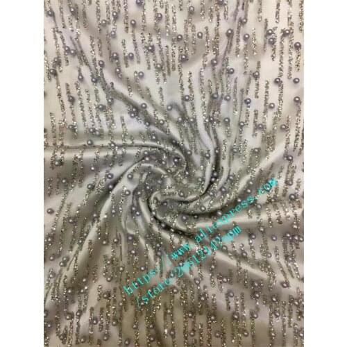 Hot sale ! france tulle lace with beaded high quality Latest african sequins glued glitter lace fabric for party stage dress