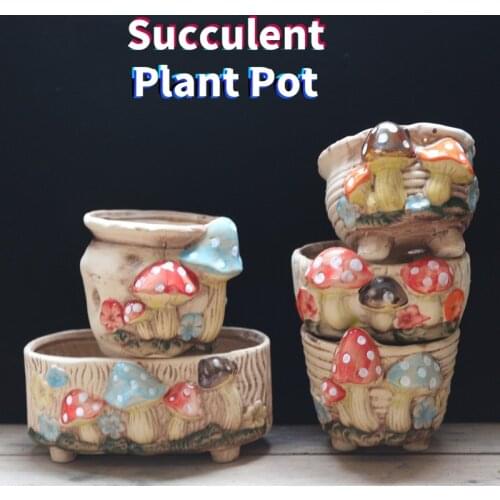 Creative Succulent Plant Pot Mushroom Ceramic Crafts Flower Pot Miniature Model Decoration Office Garden Landscape Plants Decor