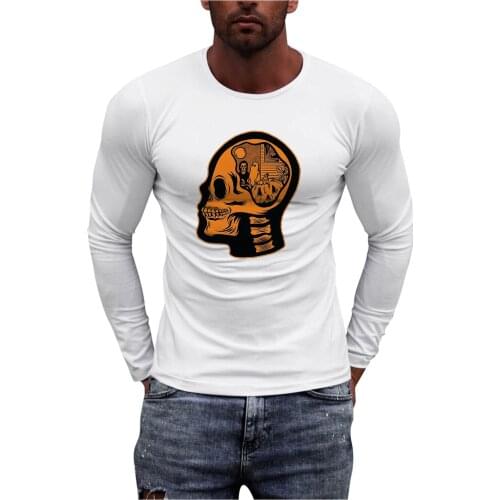 Summer Man Sports T-shirt Humor Skull Printed Graphic Tees Outdoor Casual Jogging Tops Comfy O Collared Pullover Long Sleeve Tee